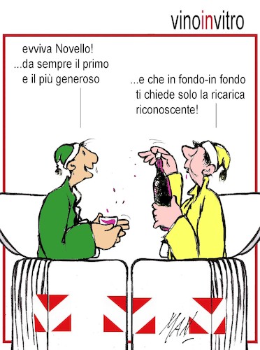 Cartoon: vino novello in vitro (medium) by Enzo Maneglia Man tagged vignetta,umorismo,grafico,spilli,da,fighillearte,manelia,man