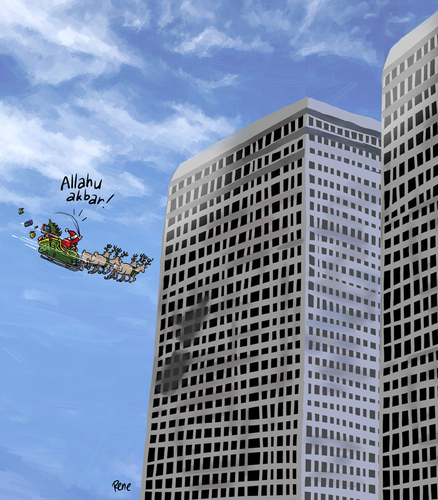 Cartoon: Christmas towers (medium) by rene tagged weihnachten,christmas,towers,twintower,allah,moslem,alkaida,terror,angst,fear,geschenke,xmas,rentier,kutsche,santaclaus,santa,claus