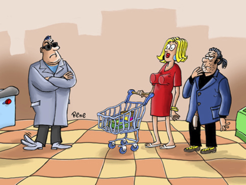 Cartoon: Ladendiebe (medium) by rene tagged laden,ladendieb,einkauf,klauen,stehlen,diebstahl,supermarkt
