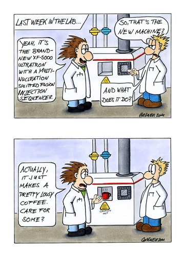 Cartoon: The new machine in the lab... (medium) by JGT tagged the,scientists,science,instrument,geology,chemistry,laboratory,lab