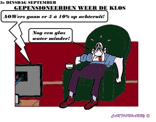 Cartoon: AOWers de Klos (medium) by cartoonharry tagged aow,pensionada,klos,minder,geld,glas,water