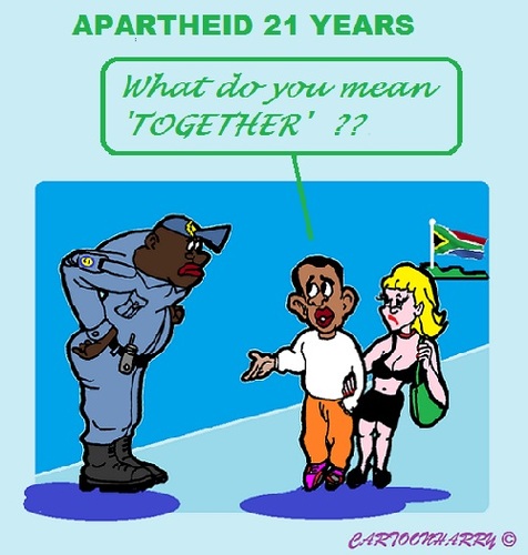 Cartoon: Apartheid (medium) by cartoonharry tagged southafrica,apartheid,together,boy,girl,police