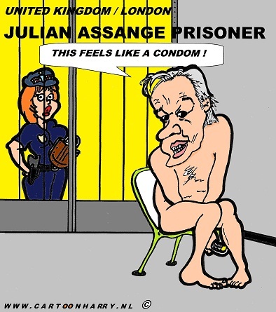 Cartoon: Assange Feels (medium) by cartoonharry tagged assange,wikileaks,condom,prison,cartoon,comic,comix,comics,cool,coolert,cooles,design,erotic,erotik,art,toonpool,toonsup,facebook,arts,cartoonist,cartoonharry