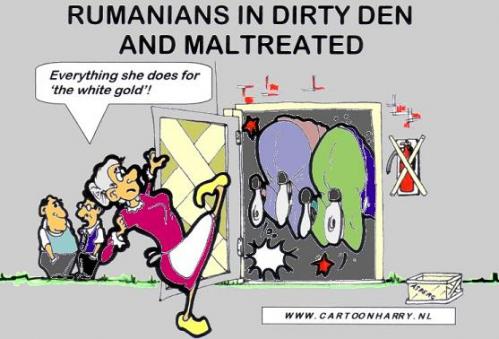 Cartoon: Bad Treatment Rumanians (medium) by cartoonharry tagged rumanian,kick,dirty