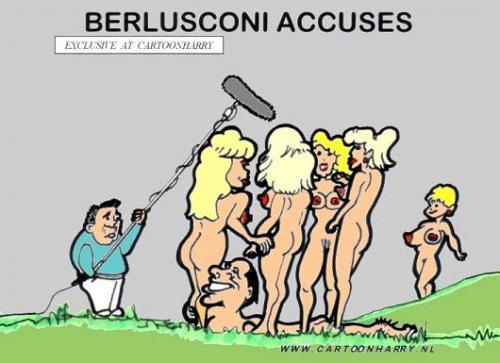 Cartoon: Berlusconi accuses (medium) by cartoonharry tagged italy,berlusconi,girls,naked,feet