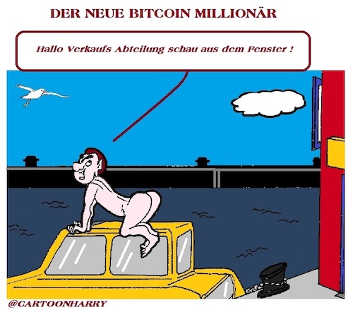 Cartoon: Bitcoinmillionär (medium) by cartoonharry tagged bitcoin,cartoonharry