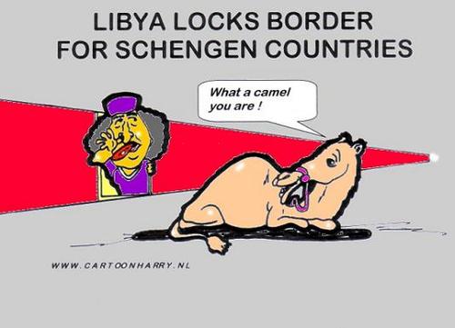 Cartoon: Border Lock Libya (medium) by cartoonharry tagged cartoonharry,cartoon,libya,khadaffi,camel,lock,border