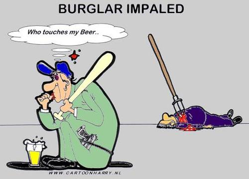 Cartoon: Burglar Impaled (medium) by cartoonharry tagged cartoonharry,burglar,defend,cartoon
