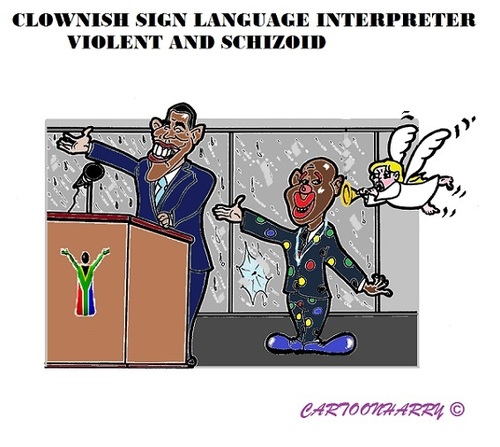 Cartoon: Clownish (medium) by cartoonharry tagged southafrica,obama,sign,interpreter,clownish,angels