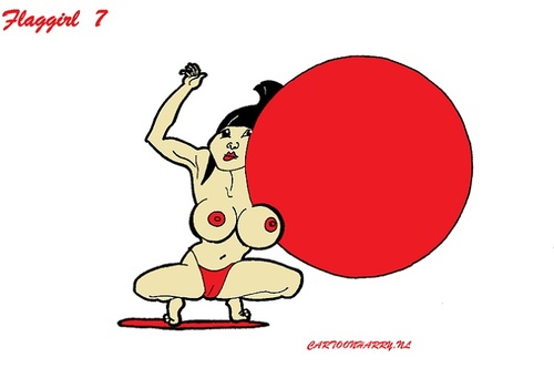 Cartoon: Flaggirl Japan (medium) by cartoonharry tagged japan,flaggirl,japanese,girl,girls,nude,naked,cartoon,cartoonist,cartoonharry,dutch,toonpool