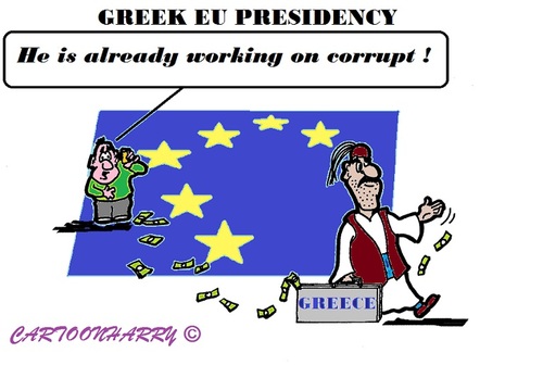 Cartoon: Greece Presidency (medium) by cartoonharry tagged europe,greece,presidency,corruption
