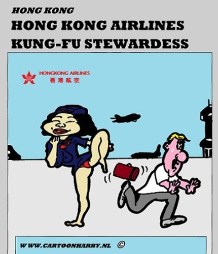 Cartoon: Kung Fu Stewardess (medium) by cartoonharry tagged kungfu,stewardess,hongkong,cartoon,sexy,cartoonist,cartoonharry,dutch,art,arts,girl