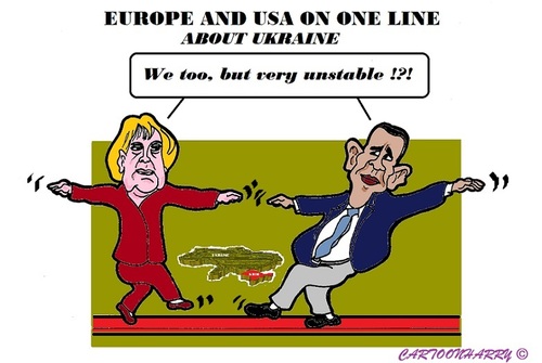 Cartoon: Merkel and Obama (medium) by cartoonharry tagged europe,usa,ukraine,line,krim