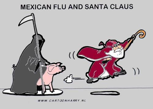 Cartoon: Mexican Flu and Santa Claus (medium) by cartoonharry tagged flu,mexican,santa,cartoon
