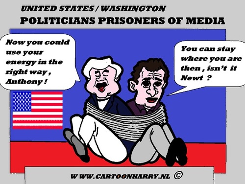 Cartoon: Newt and Weiner (medium) by cartoonharry tagged newt,weiner,lazy,energy,prisoners,cartoon,caricatures,cartoonist,cartoonharry,dutch,usa,toonpool
