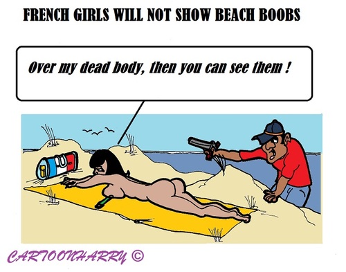 Cartoon: No French Beach Boobs (medium) by cartoonharry tagged girls,boobs,beach,french,france