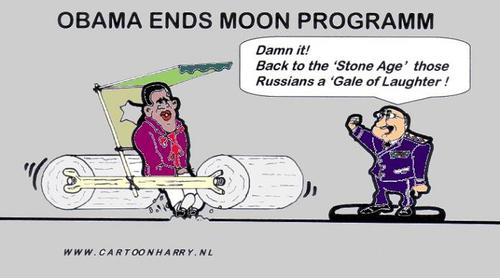Cartoon: Obama Ends Moon Programm (medium) by cartoonharry tagged cartoonharry,moonprogramm,obama,stoneage