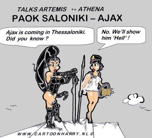 Cartoon: PAOK SALONIKI AJAX AMSTERDAM (medium) by cartoonharry tagged soccer,ajax,paok,artemis,anthena,cartoonharry