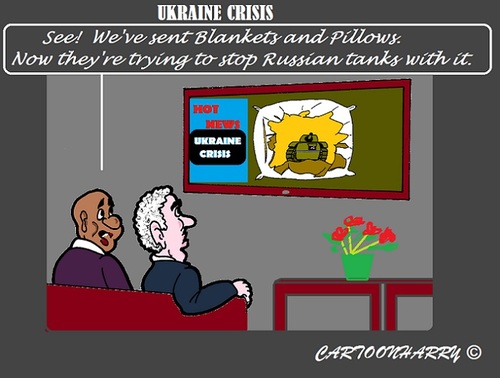 Cartoon: Pillows and Blankets (medium) by cartoonharry tagged ukraine,russia,nato,weapons,pillows,blankets,crisis