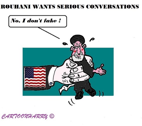 Cartoon: Rouhani (medium) by cartoonharry tagged talkings,rohani,iran,toonpool,usa,fake,serious