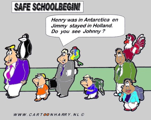 Cartoon: Safe School Begin (medium) by cartoonharry tagged school,boys,birds,shoulder,begin,dads,cartoonharry