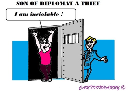 Cartoon: Son Diplomat Thief (medium) by cartoonharry tagged son,diplomat,thief,inviolable,rules