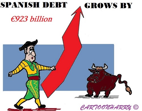 Cartoon: Spanish Debt (medium) by cartoonharry tagged spain,debt,madrid,toreador,bull,record,cartoons,cartoonists,cartoonharry,dutch,toonpool