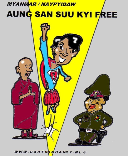 Cartoon: Supergirl in Myanmar (medium) by cartoonharry tagged aung,san,suukyi,myanmar,burma,supergirl,cartoonharry