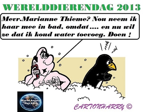 Cartoon: Werelddierendag 2013 (medium) by cartoonharry tagged dierendag,water,bad,pinguin,2013