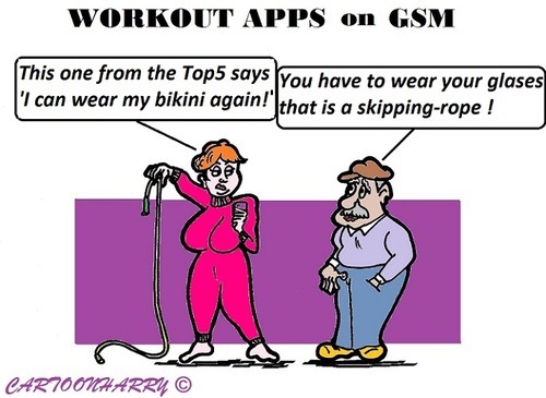 Cartoon: Workout Apps (medium) by cartoonharry tagged gsm,workout,apps,farmer,wife,rope,cartoons,cartoonists,cartoonharry,dutch,toonpool