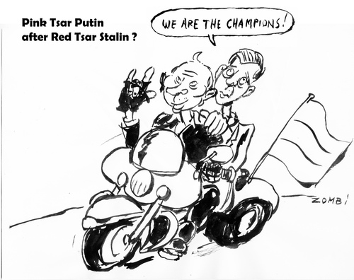 Cartoon: Russian Pride (medium) by Zombi tagged putin,medvedev,harley,davidson