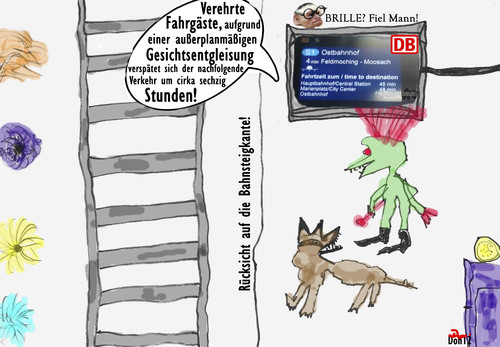Cartoon: Deutsche Bahn - Die Entgleisung (medium) by Vanessa tagged bahn,züge,verkehr,öffentlich,brille,db
