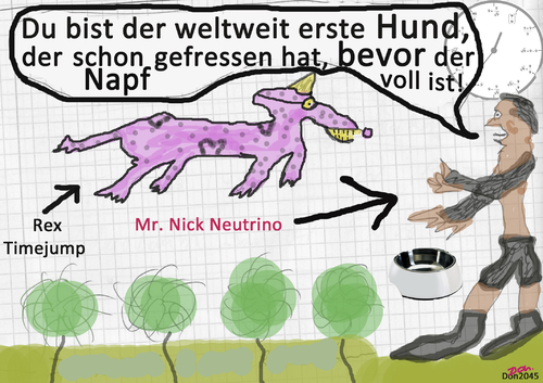 Cartoon: Hund um die Uhr (medium) by Vanessa tagged neutrino,zeitreise,einstein,wissenschaft,relativität