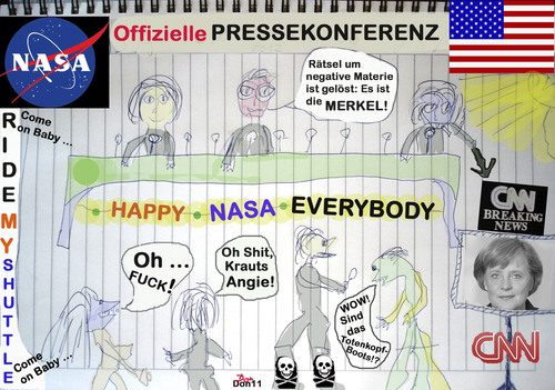 Cartoon: Negativ Mutter (medium) by Vanessa tagged nasa,merkel,dark,matter,presse,materie,konferenz