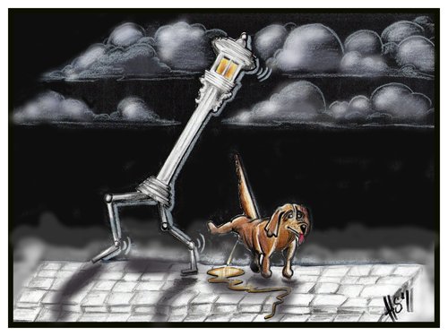 Cartoon: Flexible Future (medium) by joschoo tagged technology,future,dog,lantern,flexible