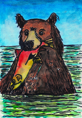 Cartoon: Braunbär mit Rotlachs (medium) by Pascal Kirchmair tagged oncorhynchus,nerka,brown,bear,with,sockeye,braunbär,mit,rotlachs,orso,bruno,con,salmone,urso,castanho,com,salmao,vermelho,oso,pardo,salmon,rojo,ours,brun,avec,saumon,rouge,ink,drawing,tuschezeichnung,dibujo,desenho,pascal,kirchmair,illustration,ilustracion,ilustracao,arte,kunst,dessin,painting,pintura,peinture,gouache,usa,zeichnung,cartoon,caricature,karikatur,illustrazione,illustratie,de,presse,tekening,teckning,cartum,vineta,comica,vignetta,caricatura,tusche,portrait,retrato,porträt,ritratto,art,artwork,encre,chine,tinta,china,inchiostro,nanquim,dipinto,malerei,pittura,oncorhynchus,nerka,brown,bear,with,sockeye,braunbär,mit,rotlachs,orso,bruno,con,salmone,urso,castanho,com,salmao,vermelho,oso,pardo,salmon,rojo,ours,brun,avec,saumon,rouge,ink,drawing,tuschezeichnung,dibujo,desenho,pascal,kirchmair,illustration,ilustracion,ilustracao,arte,kunst,dessin,painting,pintura,peinture,gouache,usa,zeichnung,cartoon,caricature,karikatur,illustrazione,illustratie,de,presse,tekening,teckning,cartum,vineta,comica,vignetta,caricatura,tusche,portrait,retrato,porträt,ritratto,art,artwork,encre,chine,tinta,china,inchiostro,nanquim,dipinto,malerei,pittura