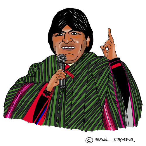 Cartoon: Evo Morales (medium) by Pascal Kirchmair tagged evo,morales,präsident,president,bolivia,bolivien,cartoon,caricature,karikatur,dessin,humoristique,humor