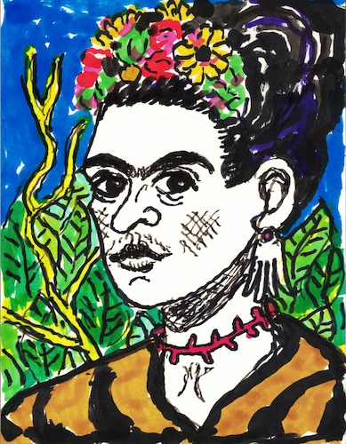 Cartoon: Frida Kahlo (medium) by Pascal Kirchmair tagged selbstporträt,autoportrait,autoritratto,selbstbildnis,mit,dornenhalsband,self,portrait,with,thorn,necklace,and,hummingbird,autorretrato,con,collar,de,espinas,künstler,artist,artista,ink,tusche,tuschezeichnung,nanquim,encre,chine,tinta,china,diego,rivera,frida,kahlo,mexico,porträt,arte,gouache,aztekin,aztec,coyoacan,illustration,drawing,zeichnung,pascal,kirchmair,political,cartoon,caricature,karikatur,ilustracion,dibujo,desenho,disegno,ilustracao,illustrazione,illustratie,dessin,presse,du,jour,art,of,the,day,tekening,teckning,cartum,vineta,comica,vignetta,caricatura,retrato,ritratto,portret,kunst,mexiko,painting,peinture,dipinto,pittura,pintura,cuadro,quadro,azteken,aztecs,malerei,artwork,selbstporträt,autoportrait,autoritratto,selbstbildnis,mit,dornenhalsband,self,portrait,with,thorn,necklace,and,hummingbird,autorretrato,con,collar,de,espinas,künstler,artist,artista,ink,tusche,tuschezeichnung,nanquim,encre,chine,tinta,china,diego,rivera,frida,kahlo,mexico,porträt,arte,gouache,aztekin,aztec,coyoacan,illustration,drawing,zeichnung,pascal,kirchmair,political,cartoon,caricature,karikatur,ilustracion,dibujo,desenho,disegno,ilustracao,illustrazione,illustratie,dessin,presse,du,jour,art,of,the,day,tekening,teckning,cartum,vineta,comica,vignetta,caricatura,retrato,ritratto,portret,kunst,mexiko,painting,peinture,dipinto,pittura,pintura,cuadro,quadro,azteken,aztecs,malerei,artwork
