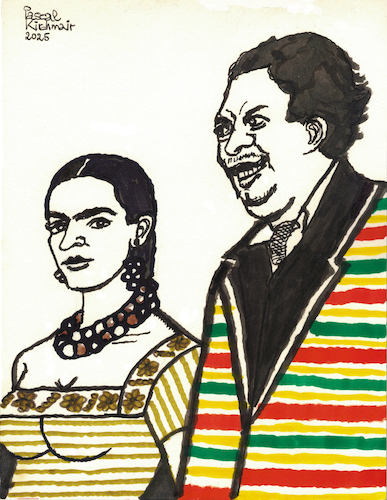 Cartoon: Frida Kahlo und Diego Rivera (medium) by Pascal Kirchmair tagged diego,rivera,and,frida,kahlo,mexico,porträt,arte,gouache,aztekin,aztec,coyoacan,illustration,drawing,zeichnung,pascal,kirchmair,political,cartoon,caricature,karikatur,ilustracion,dibujo,desenho,ink,disegno,ilustracao,illustrazione,illustratie,dessin,de,presse,du,jour,art,of,the,day,tekening,teckning,cartum,vineta,comica,vignetta,caricatura,portrait,retrato,ritratto,portret,kunst,künstler,artist,artista,mexiko,painting,peinture,dipinto,pittura,pintura,cuadro,quadro,azteken,aztecs,malerei,artwork,diego,rivera,and,frida,kahlo,mexico,porträt,arte,gouache,aztekin,aztec,coyoacan,illustration,drawing,zeichnung,pascal,kirchmair,political,cartoon,caricature,karikatur,ilustracion,dibujo,desenho,ink,disegno,ilustracao,illustrazione,illustratie,dessin,de,presse,du,jour,art,of,the,day,tekening,teckning,cartum,vineta,comica,vignetta,caricatura,portrait,retrato,ritratto,portret,kunst,künstler,artist,artista,mexiko,painting,peinture,dipinto,pittura,pintura,cuadro,quadro,azteken,aztecs,malerei,artwork