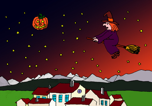Cartoon: Halloween (medium) by Pascal Kirchmair tagged hexenbesen,kürbis,pumpkin,nacht,night,nuit,halloween,witches,hexe,sorciere,besen,reiten,balai,broom