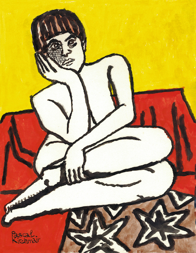 Mädchen auf rotem Sofa Mädchen auf rotem Sofa