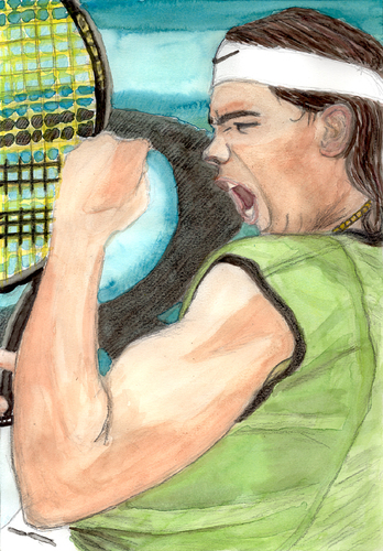 Cartoon: Rafael Nadal (medium) by Pascal Kirchmair tagged spiel,satz,sieg,feier,rafael,nadal,tennis,wimbledon,roland,garros,us,australian,open,star,spain,champion