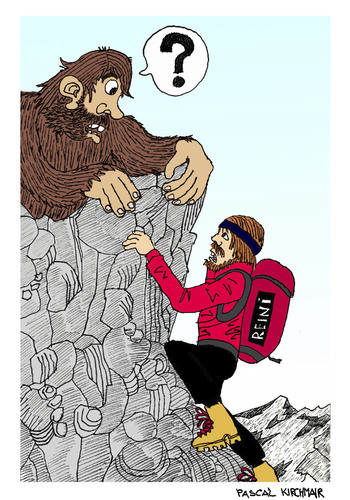 Cartoon: Reinhold Messner (medium) by Pascal Kirchmair tagged abominable,homme,des,neiges,bigfoot,yeti,reinhold,messner,caricature,karikatur,cartoon,himalaya,mount,snowman,everest,sasquatch