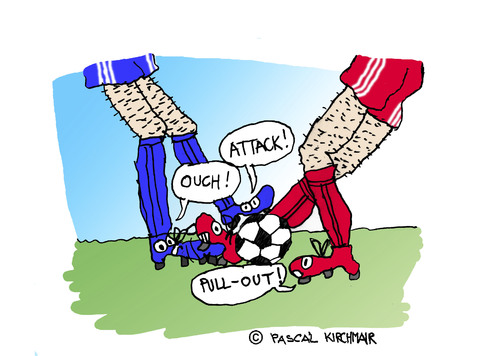 Cartoon: Football (medium) by Pascal Kirchmair tagged tackeln,tackling,zweikampf,foul,duell,kampf,fußball,soccer,foot,football,flight,fight,calcio
