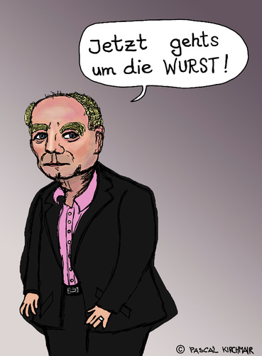 Cartoon: Uli Hoeneß (medium) by Pascal Kirchmair tagged fußball,champions,league,rekordmeister,uli,hoeneß,wurst,howe,bayern,münchen,präsident,fußballverein