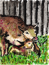 Cartoon: Mutterkuh und Kalb (small) by Pascal Kirchmair tagged painting,pintura,malerei,peinture,vaca,mucca,vacca,kuh,kühe,kalb,calf,veau,vache,vaches,vitello,becerro,el,ternero,bezerro,novilho,vitelo,vitela,terneiro,cow,cows,weide,aquarell,watercolor,watercolour,acuarela,aquarelle,illustration,dessin,tuschezeichnung,pascal,kirchmair,portrait,retrato,ritratto,ink,drawing,dibujo,desenho,porträt,art,arte,kunst,ilustracao,ilustracion,artwork,zeichnung,cartoon,caricature,karikatur,disegno,illustrazione,illustratie,de,presse,tekening,teckning,cartum,vineta,comica,vignetta,caricatura,tusche,encre,chine,tinta,china,inchiostro,nanquim