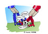 Cartoon: Football (small) by Pascal Kirchmair tagged calcio,fight,flight,football,foot,soccer,fußball,kampf,duell,foul,zweikampf,tackling,tackeln