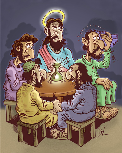 Cartoon: caliz (medium) by pali diaz tagged jesus,judas,caliz