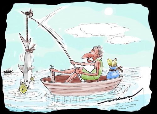 Cartoon: A Novel Way (medium) by kar2nist tagged fishing,sharks,fish,methods
