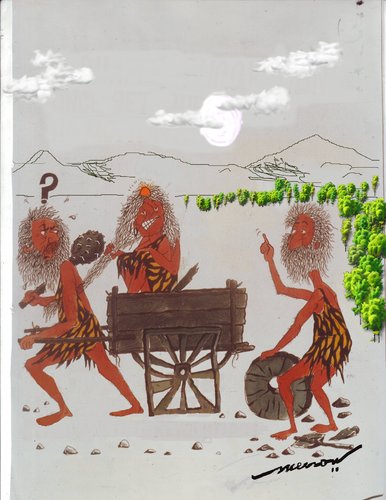 Cartoon: A Revolutionary invention (medium) by kar2nist tagged cavemen,women,kidnapping,wheels
